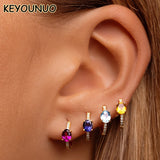 Silver CZ Hoop Earrings For Women Zircon Colorful Golden Earrings