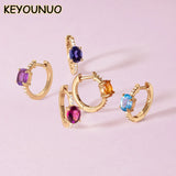 Silver CZ Hoop Earrings For Women Zircon Colorful Golden Earrings