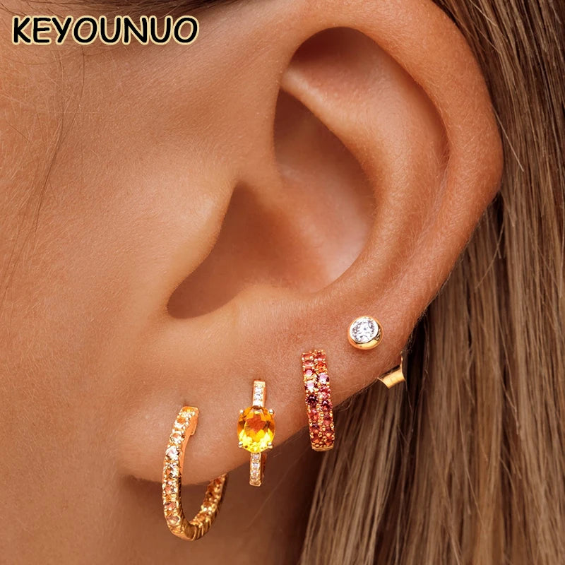 Silver CZ Hoop Earrings For Women Zircon Colorful Golden Earrings