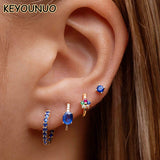 Silver CZ Hoop Earrings For Women Zircon Colorful Golden Earrings