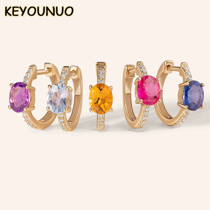 Silver CZ Hoop Earrings For Women Zircon Colorful Golden Earrings