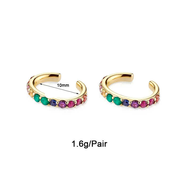 Silver CZ Zircon Hoop Earrings For Women Earcuffs Colorful Earrings