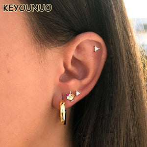 Silver Zircon Stud Earrings Ruby Piercing Women's Jewelry