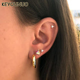 Silver Zircon Stud Earrings Ruby Piercing Women's Jewelry