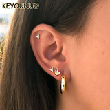 Silver Zircon Stud Earrings Ruby Piercing Women's Jewelry