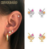 Silver Zircon Stud Earrings Ruby Piercing Women's Jewelry