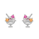 Silver Zircon Stud Earrings Ruby Piercing Women's Jewelry