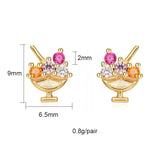 Silver Zircon Stud Earrings Ruby Piercing Women's Jewelry