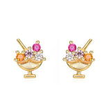 Silver Zircon Stud Earrings Ruby Piercing Women's Jewelry