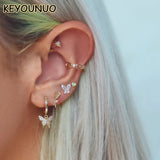 Silver Earcuffs CZ Stud Earrings Zircon Hoop Jewelry