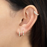 Silver Petite Bamboo Zircon Hoop Earrings For Women CZ Punk Rock