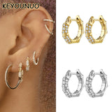 Silver Petite Bamboo Zircon Hoop Earrings For Women CZ Punk Rock