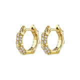 Silver Petite Bamboo Zircon Hoop Earrings For Women CZ Punk Rock