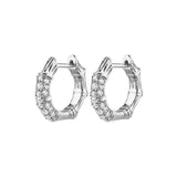Silver Petite Bamboo Zircon Hoop Earrings For Women CZ Punk Rock