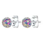 Silver Rainbow Zircon Stud Earrings For Women CZ Ball Colorful Earring