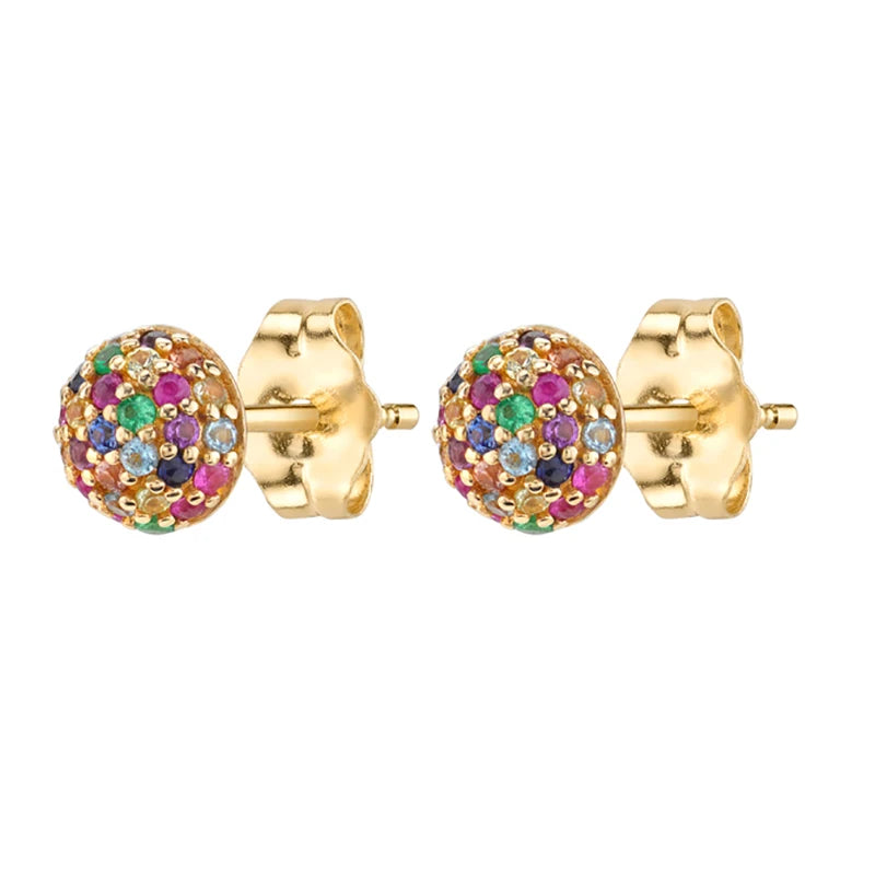 Silver Rainbow Zircon Stud Earrings For Women CZ Ball Colorful Earring