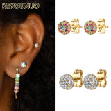 Silver Rainbow Zircon Stud Earrings For Women CZ Ball Colorful Earring
