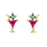 Silver Zircon Stud Earrings Colorful CZ Piercing Party Jewelry