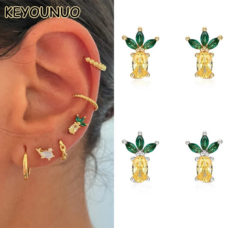 Colorful Zircon Silver Stud Earrings for Women, Party Jewelry