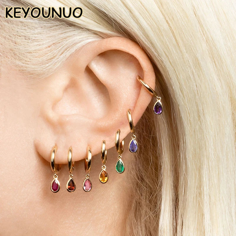 Silver Teardrop Zircon Drop Earrings for Women