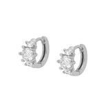 Silver Zircon Princess Baguette Small Hoop Earrings For Women