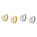Silver Zircon Princess Baguette Small Hoop Earrings For Women