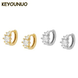 Silver Zircon Princess Baguette Small Hoop Earrings For Women
