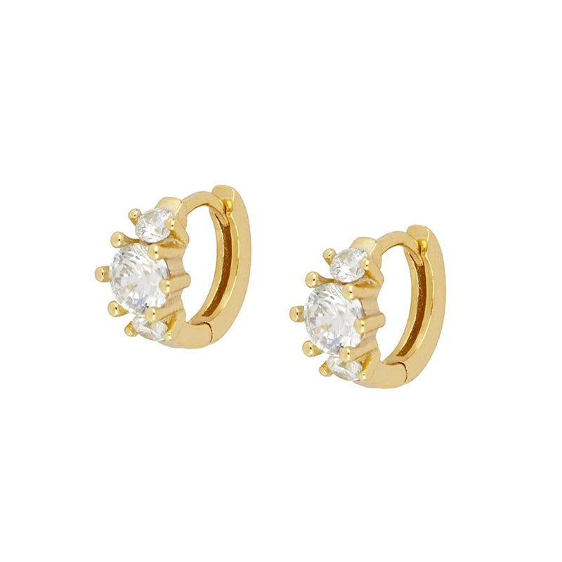 Silver Zircon Princess Baguette Small Hoop Earrings For Women
