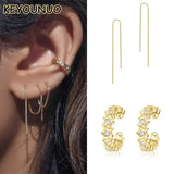 Silver Zircon Star Ear Cuff Earrings Tassel Chain Threaders for Women