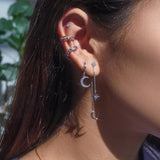 Silver Zircon Star Ear Cuff Earrings Tassel Chain Threaders for Women