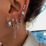Silver Zircon Stars Stud Earrings CZ Huggie Hoop Wedding Jewelry