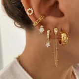 Silver Zircon Stars Stud Earrings CZ Huggie Hoop Wedding Jewelry