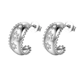 Silver Zircon Stars Stud Earrings CZ Huggie Hoop Wedding Jewelry