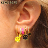 Enamel Candy Drop Hoop Earrings with CZ for Women