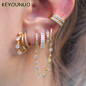 Silver Filled CZ Ear Cuffs Stud Drop Earrings For Women