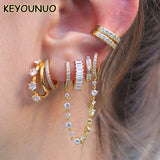 Silver Filled CZ Ear Cuffs Stud Drop Earrings For Women