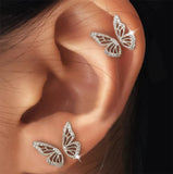 Silver Filled CZ Stud Earrings Zircon Butterfly Wing Earrings Party Jewelry