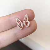 Silver Filled CZ Stud Earrings Zircon Butterfly Wing Earrings Party Jewelry