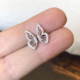 Silver Filled CZ Stud Earrings Zircon Butterfly Wing Earrings Party Jewelry