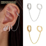 Silver Double Hoop Chain Drop Earrings Zircon Piercing Party Jewelry