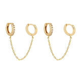 Silver Double Hoop Chain Drop Earrings Zircon Piercing Party Jewelry