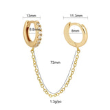 Silver Double Hoop Chain Drop Earrings Zircon Piercing Party Jewelry