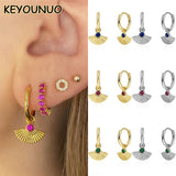 Shell Shape CZ Hoop Earrings Zircon Colorful Party Jewelry
