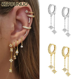 Drop Hoop Earrings Zircon Star Dangle Earrings