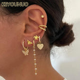 Silver Filled Earcuff Pearl Drop Earrings for Women