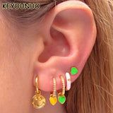 Silver Filled Enamel Heart Earrings Neon Zircon Hoop Colorful Jewelry
