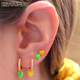 Silver Filled Enamel Heart Earrings Neon Zircon Hoop Colorful Jewelry