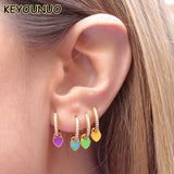 Silver Filled Enamel Heart Earrings Neon Zircon Hoop Colorful Jewelry
