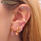 Silver Filled Enamel Heart Earrings Neon Zircon Hoop Colorful Jewelry