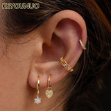 Silver Filled Flower Star Drop Hoop Earrings Zircon Dangle EarCuffs